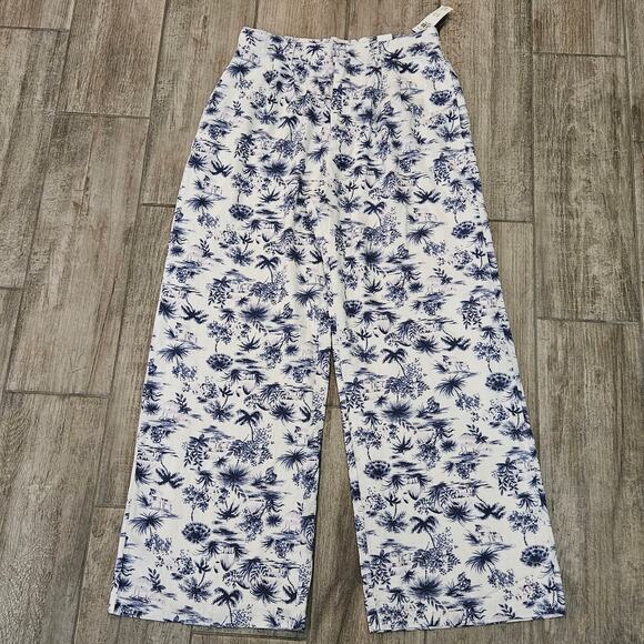Abercrombie & Fitch Pants - Abercrombie & Fitch Linen Blend Pants Women L Long NEW Blue White Print Wide Leg